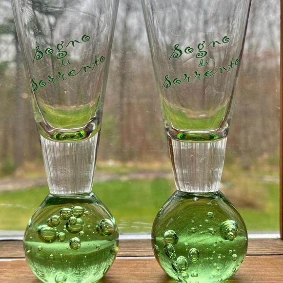 Lemoncello Shot Glasses from Sorrento, Italy, gorgeous green glass, 4” tall - Picture 2 of 2